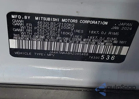 2024 Mitsubishi Eclipse Cross Se S-Awc/Sel S-Awc from USA, damaged, VIN JA4ATWAA8RZ045468